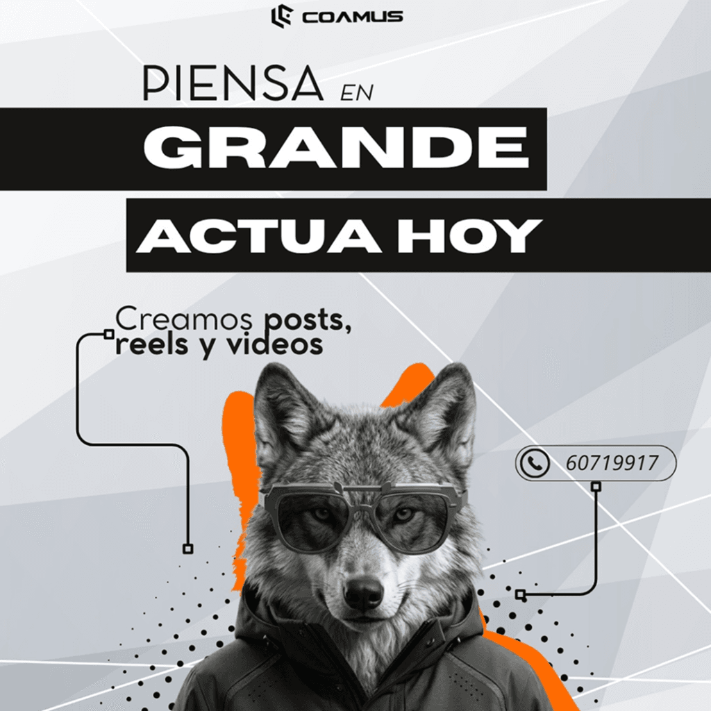 Marketing Digital y Diseño Web para campañas de redes sociales con la imagen de un lobo.